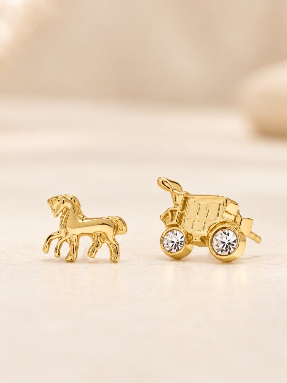 Coach Horse & Carriage Crystal Stud Earrings 14K Gold-Plated Brass NWT